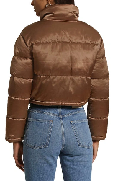 Shop Avec Les Filles Quilted Satin Crop Puffer Jacket In Copper