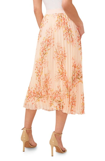 Shop Cece Floral Pleated Midi Skirt In Peach Dust