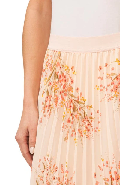 Shop Cece Floral Pleated Midi Skirt In Peach Dust