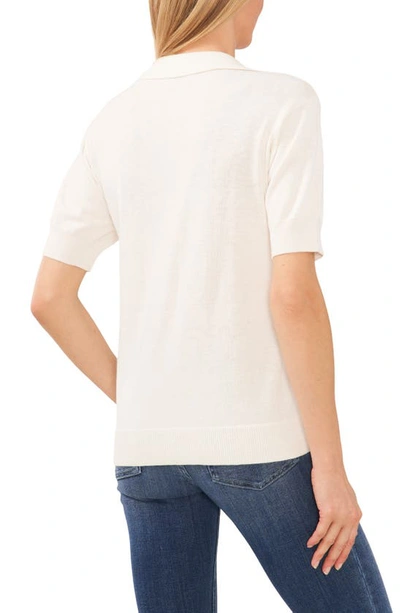 Shop Cece Cotton Blend Polo Sweater In New Ivory