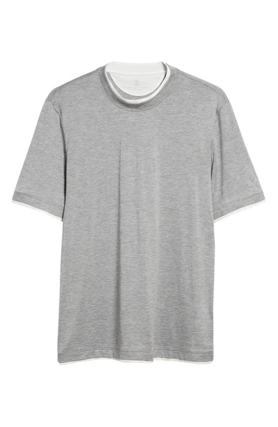 Shop Brunello Cucinelli Tipped Silk & Cotton T-shirt In Cnz17 Grigio/ Off White