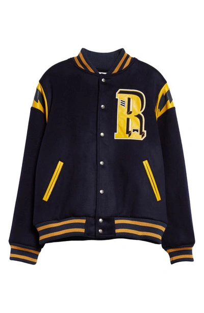 Shop Rhude American Spirit Wool Blend Varsity Jacket In Navy/ Mustard Yellow