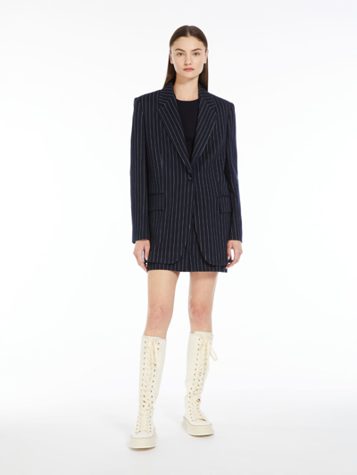 Shop Max Mara Cashmere Blend Pinstriped Jacket In Ultramarine