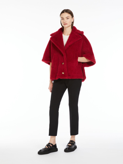 Shop Max Mara Teddy Fabric Short Cloak In Red