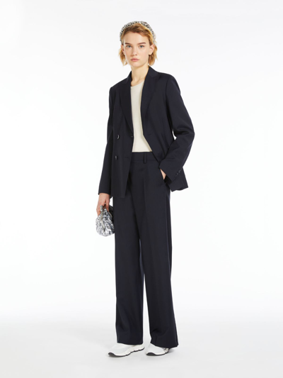 Shop Max Mara Woollen Cloth Palazzo Trousers In Navy