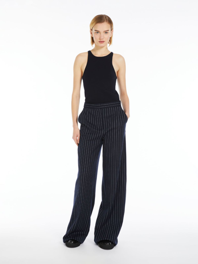 Shop Max Mara Cotton, Cashmere And Silk Palazzo Trousers In Ultramarine