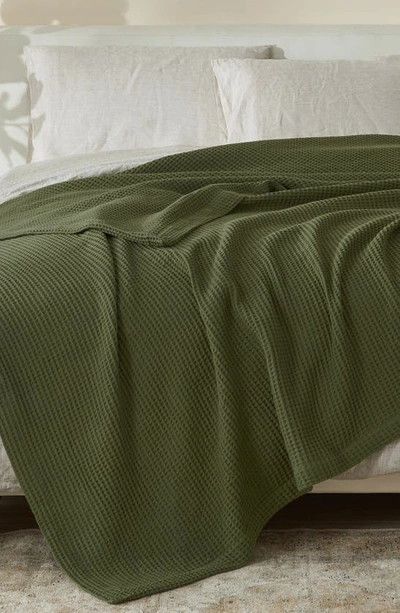 Shop Patina Vie Maison Cotton Waffle Weave Blanket In Olive