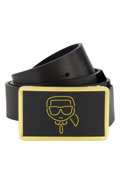 Shop Karl Lagerfeld Karl Head Profile Plaque Belt In Black