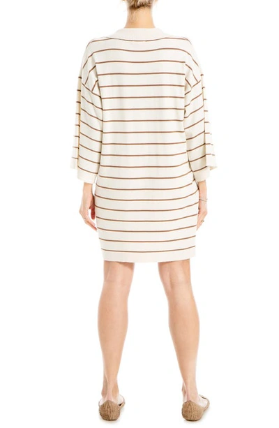 Shop Max Studio Stripe Johnny Collar Sweater Dress In White Caramel