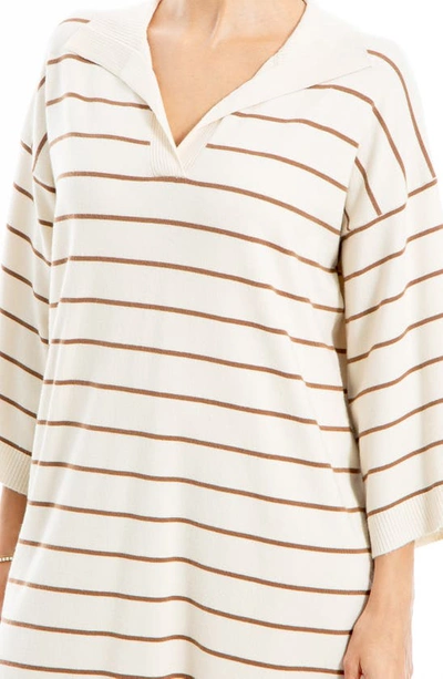 Shop Max Studio Stripe Johnny Collar Sweater Dress In White Caramel