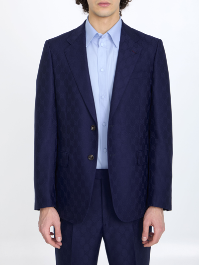 Shop Gucci Suit In Gg Wool In Light Blue