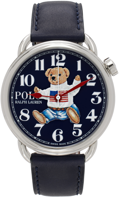 Shop Polo Ralph Lauren Navy Bear Sitting Watch In Blue Dial