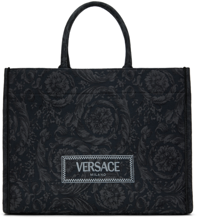 Shop Versace Black Barocco Athena Large Tote In Black--gold
