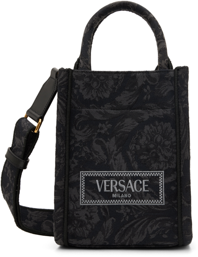 Shop Versace Black Barocco Athena Mini Tote In Black--gold