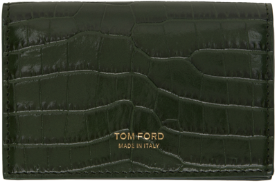 Shop Tom Ford Green Printed Croc Card Holder In Rifle Green