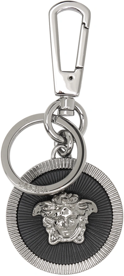 Shop Versace Silver Medusa Biggie Keychain In Ruthenium Black