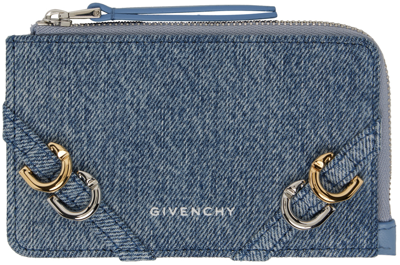 Shop Givenchy Blue Voyou Zipped Denim Card Holder In 420-medium Blue