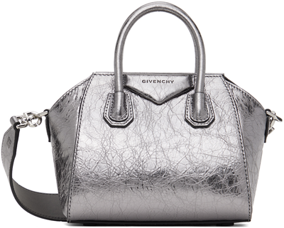 Shop Givenchy Silver Antigona Toy Bag In 938-silver Grey