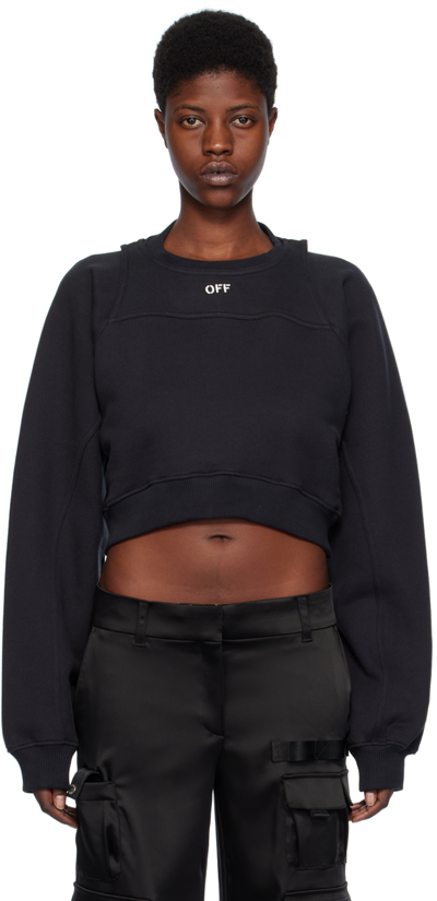 Off-white Cotton Sweatshirt With Frontal Logo In Black White