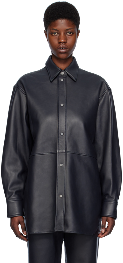 Shop Studio Nicholson Black Santos Leather Shirt In Black Grape