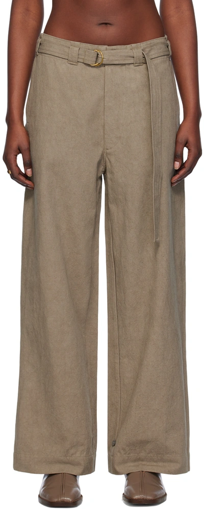 Shop Lauren Manoogian Taupe Belted Trousers In F01 Fatigue
