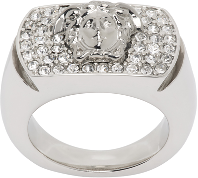 Shop Versace Silver Medusa Ring In 4jee0-palladium-crys