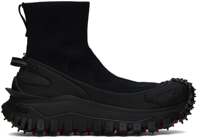 Shop Moncler Black Trailgrip Knit High Top Sneakers In 999 Black