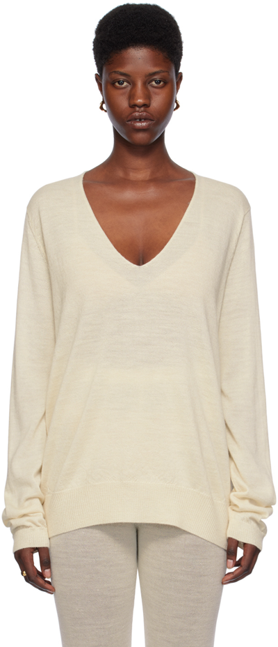Shop Lauren Manoogian Off-white V-neck Sweater In Rw01 Raw White