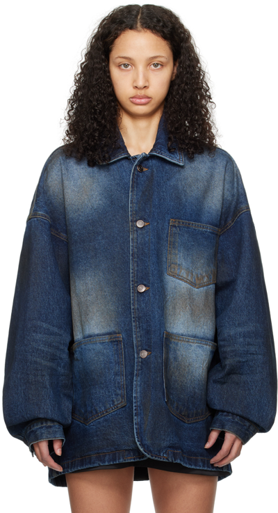 Shop We11 Done Blue Smudged Denim Jacket