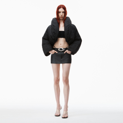 Shop Alexander Wang Leather Mini Skort With Pre-styled Diamante-trim G-string In Black
