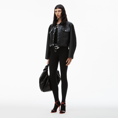 Shop Alexander Wang Leather Jean Jacket With Belted Waist In Black