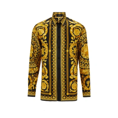 Versace Black And Yellow Shirt With Barocco Print