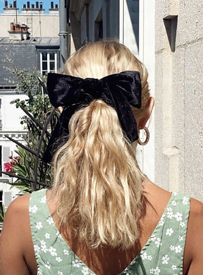 Shop Princess Polly Dover Velvet Bow Hair Clip In Black