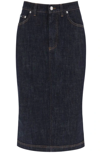 Shop Dolce & Gabbana Denim Pencil Skirt In Blue