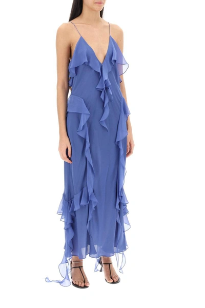 Shop Khaite Pim Ruffled Dress In Blue