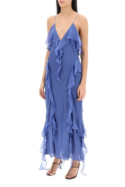 Shop Khaite Pim Ruffled Dress In Blue