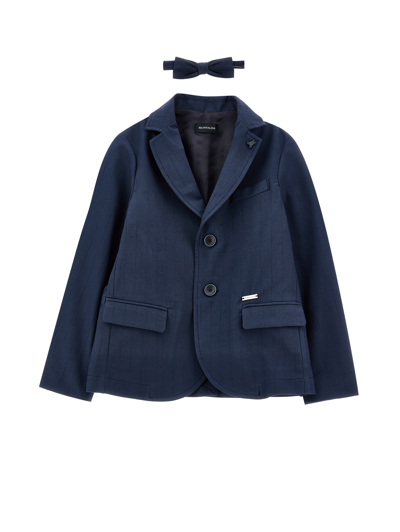 Monnalisa Pinstriped Jacket With Bow Tie In Navy Blue