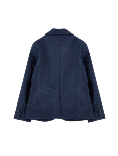 Monnalisa Pinstriped Jacket With Bow Tie In Navy Blue