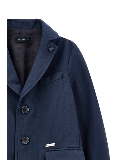 Monnalisa Pinstriped Jacket With Bow Tie In Navy Blue