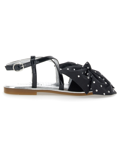 Monnalisa Patent Leather Sandals With Maxi Bow In Black