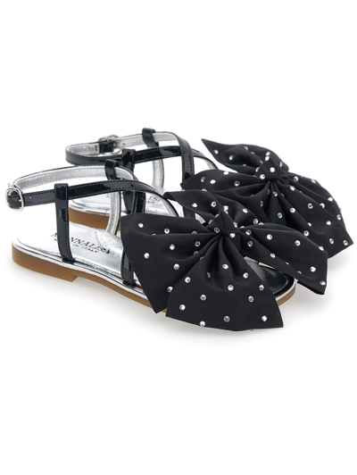 Monnalisa Patent Leather Sandals With Maxi Bow In Black