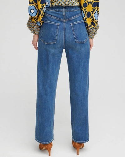 Shop Chico's High Rise Laser Print Straight Jeans In Medium Wash Denim Size 8 |