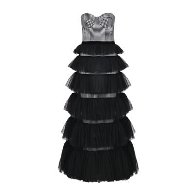 Shop Lily Was Here Tulle Dress With A Checkered Corset In Black