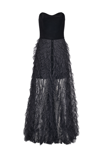 Shop Lily Was Here Unique Dress With Velvet Corset And Lace Skirt In Black