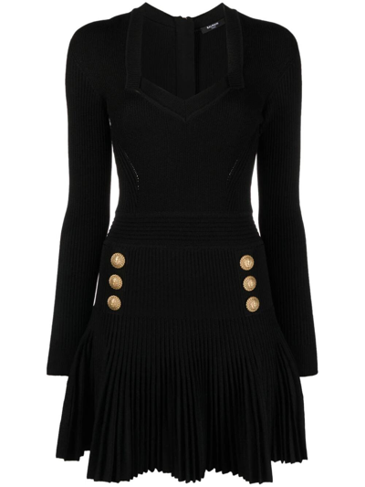 Shop Balmain Short Ribbed Knit Dress In Black