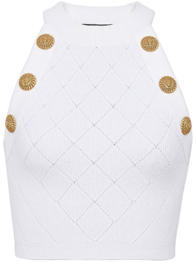 Shop Balmain Knit Tank Top In White