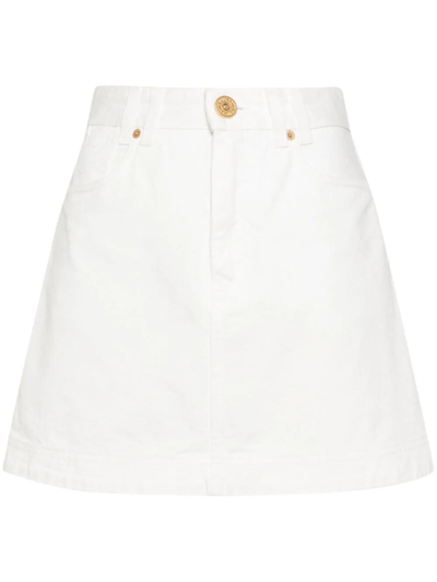 Shop Balmain Denim Mini Skirt In White