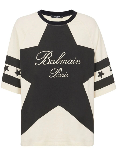 Shop Balmain Signature Stars T-shirt In White