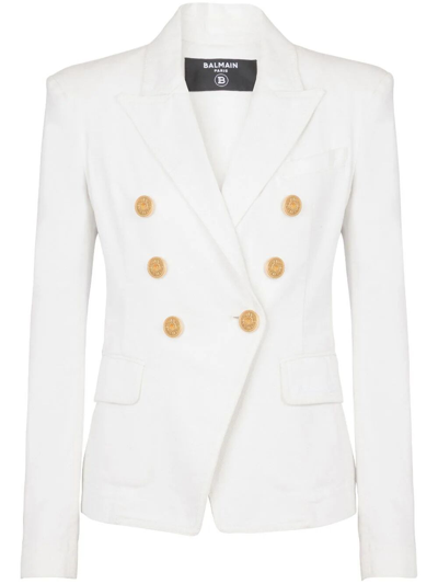 Shop Balmain 6-button Denim Jacket In White