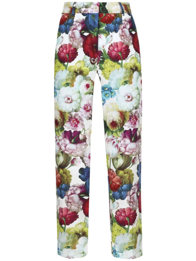 Shop Dolce & Gabbana Cotton Pants With Flower Print In Multicolour